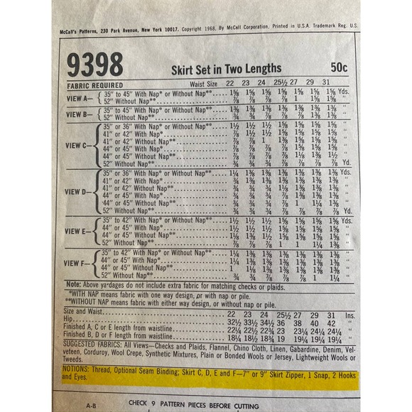 McCalls 9398 skirt A line sewing pattern 1960s size Small - Picture 4 of 6